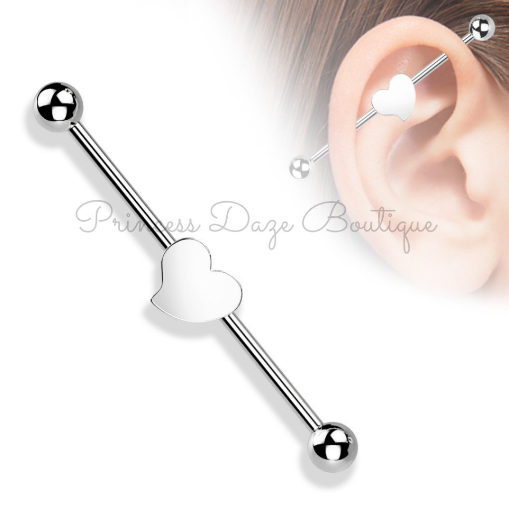 Silver Heart Industrial Barbell Earring